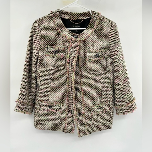Talbots jacquard sweater jacket suit separate size 12P green pink brown - Picture 13 of 14